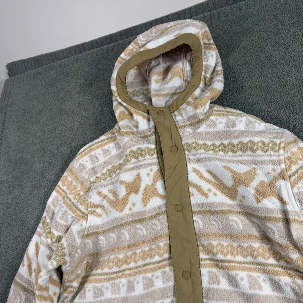 The North Face Mens XL Tan White Geometric Mountain Fleece Snap Hoodie Pullover